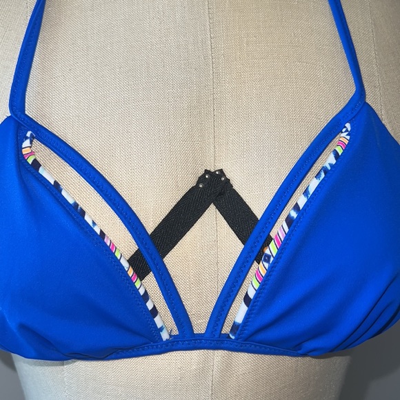 PINK Reversible Blue & Neon Multi-Color Tribal Design Bikini Top Size Small - Picture 7 of 7